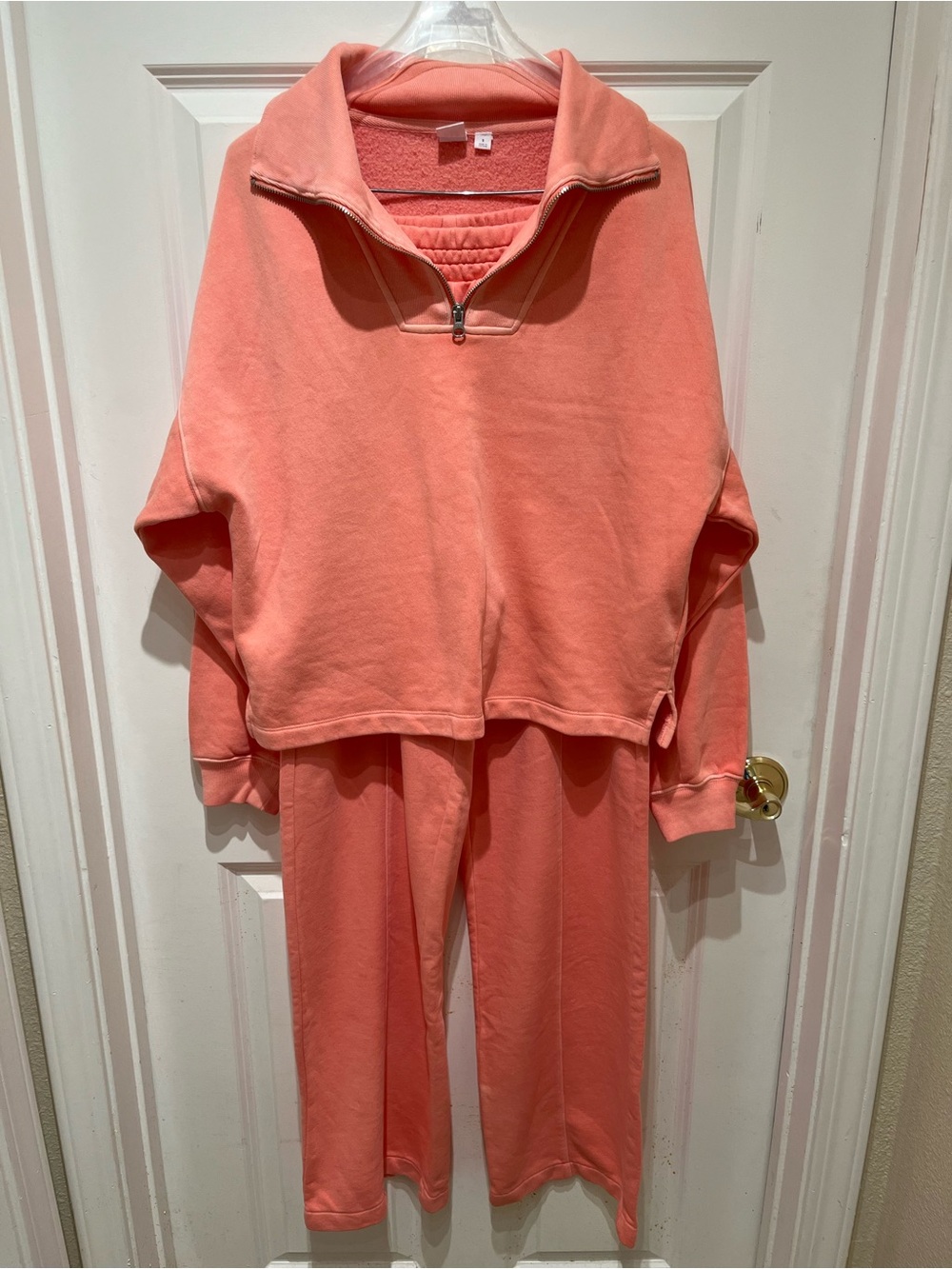 NWOT GAP Coral Pink Terry Fleece Half-Zip Lounge Pullover and Pants Sweatsuit Sm